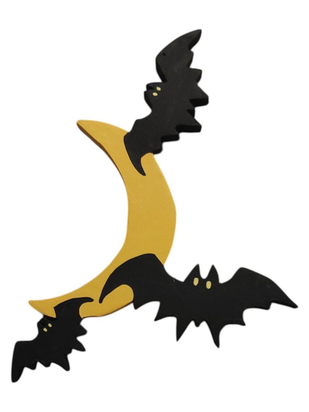 Halloween Hanging Decor Moon with Bats Painted Wood